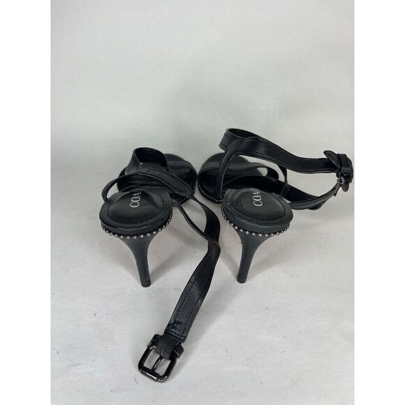 Coach Black Leather Open Toe Ankle Strap Heel Sandals Women Sz 7.5B US/38EU - Picture 6 of 13